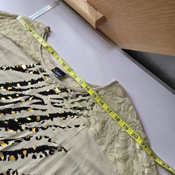 Daytrip EUC tiger animal print elastic hem top short sleeve Large gold metallic - Picture 12 of 13